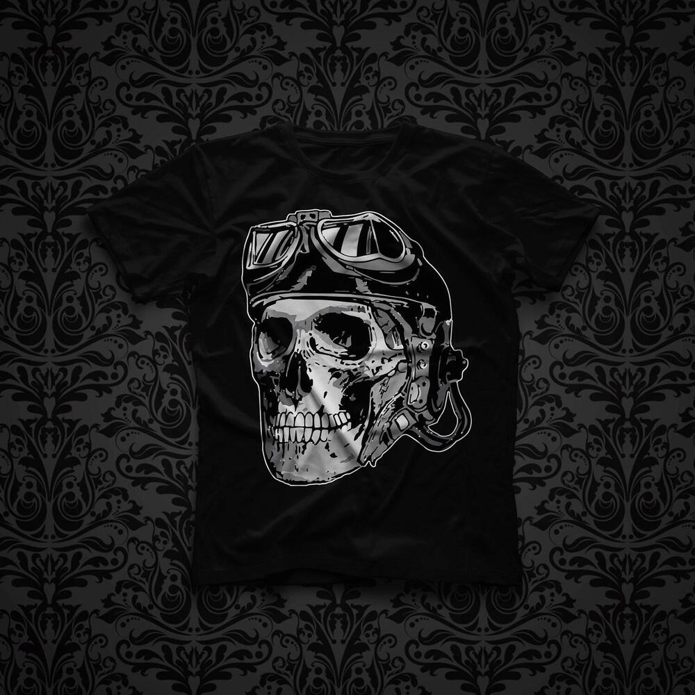 Retro Pilot Skull T-Shirt, Gothic Biker Graphic Tee